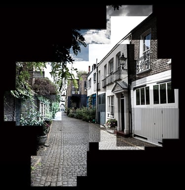A very large photo joiner composition of a London Mews