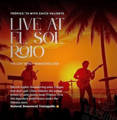 Trópico '74 cover – sunset concert scene, Latin jazz-rock