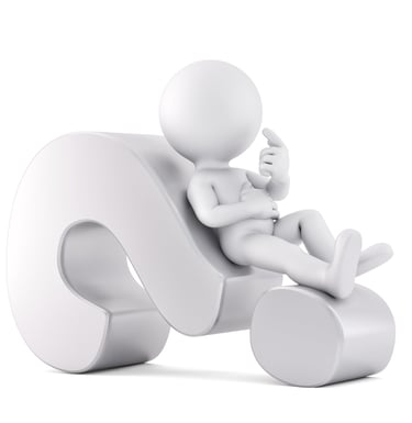 bonhomme assis sur un point d'interrogation qui se questionne !