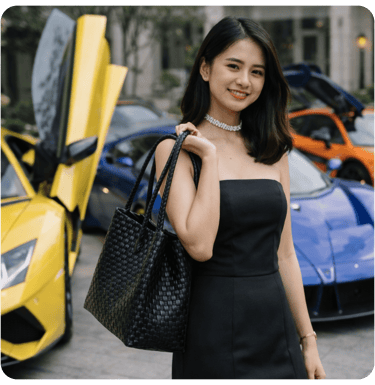 Tas anyaman jali jali warna hitam handmade premium Craftvitas Indonesia, ditampilkan oleh model wanita dengan gaya elegan
