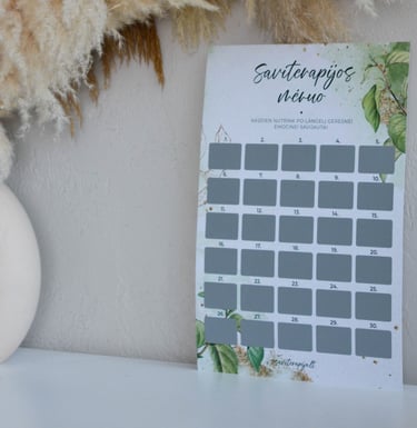 Saviterapijos patyriminis žaidimas, plakatas su nutrinamais langeliais.