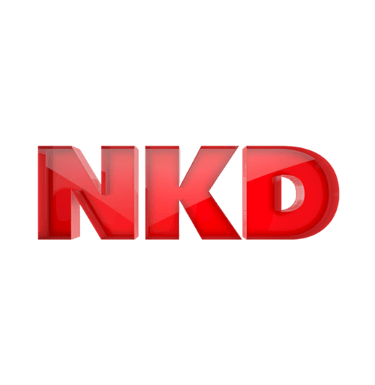 Logo NKD, a red and white logo with the word nkd