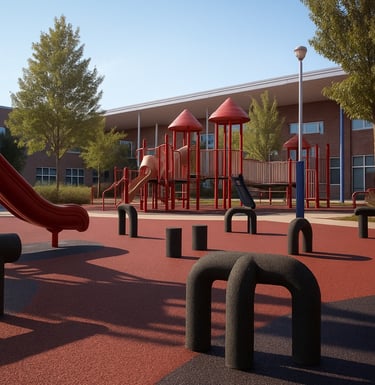 Close-up of playground elements made from recycled tires, showcasing safe and eco-friendly design