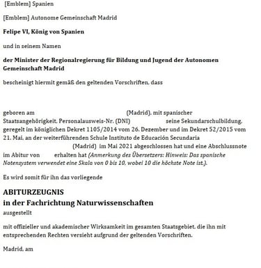 Traducción Jurada Bachiller España, al alemán