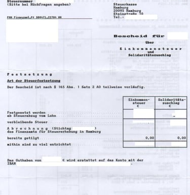 Steuerbescheid Deutschland für vereidigte Urkundenübersetzung ins Spanische, Traducción Jurada