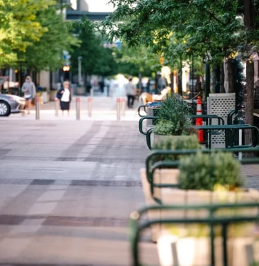 Main street in downtown Boise Idaho looking South with pedestrians walking