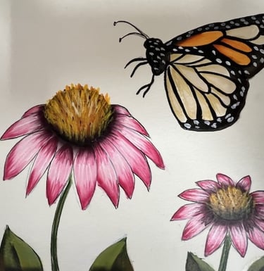 Linda Cohen's original acrylic design called, "Butterfly in the Wind"