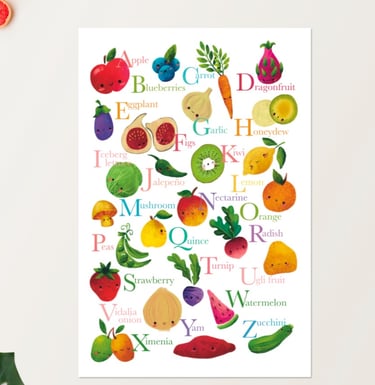 Illustrated fruits and veggies poster printable