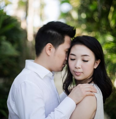 Intimate proposal couple soft embrace portrait at Sofitel Nusa Dua Bali