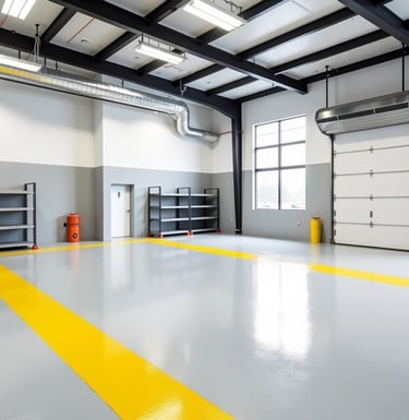a large room with beautiful epoxy flooring