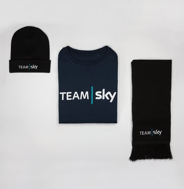 Team Sky Hat Sweatshirt and Scarf Flat Lay