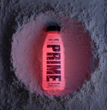 Bottle of Prime drink in crater