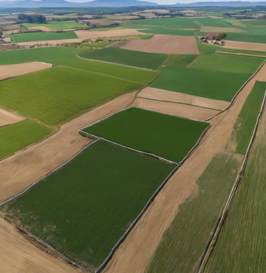 an aerial view of a farmer's tractor in a field