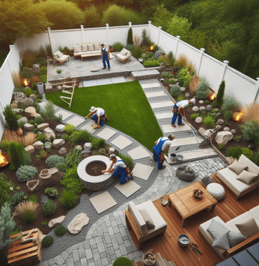 crew installing a custom backyard landscape