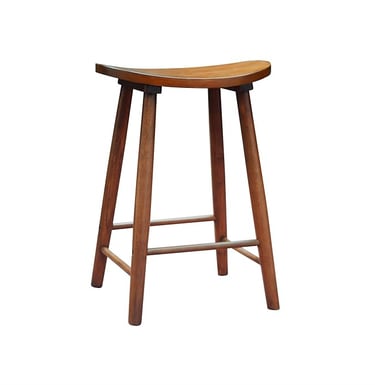 Backless Wooden Counter Stool with Saddle Seat – Solid Rubberwood, Brown Finish – Scandinavian Kitch