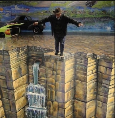 floor mural with deceiving perspective waterfall