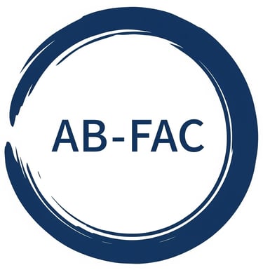 Le logo : AB-FAC dans un enso, un symbole zen associé à la qualité