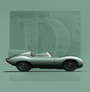 Jaguar type-D - Jaguar D-type profil - dessin - drawing - illustration