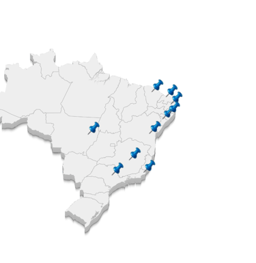 Mapa do Brasil com pinos nos estados que a GMSER já atuou