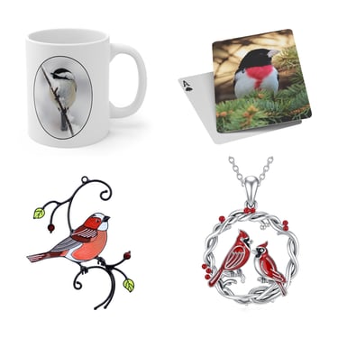 bird mug playing card stained glass ornament cardinal necklace