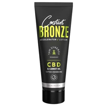 Seven Suns Constant Bronze CBD soliariumo kremas su kanape.Juoda pakuotė su žaliu akcentu