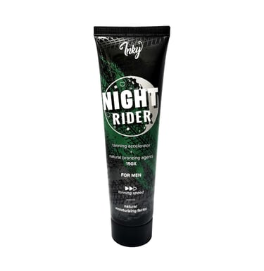 Inky Night Rider 150ml vyriškas soliariumo kremas - juoda pakuotė su žaliu apskritimu 