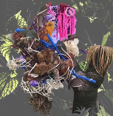 Digital collage 'Meet you at midnight', part of the Fractured Ephemera series, showcasing fluid and layered Ikebana elements