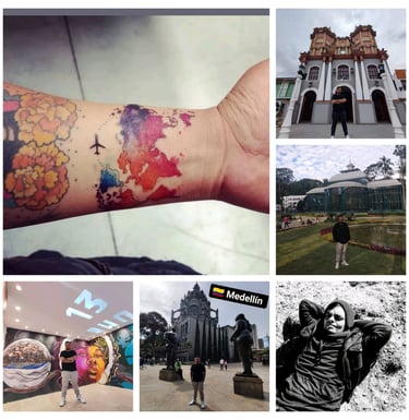 a collage of photos of a person's arm with a tattoo on it