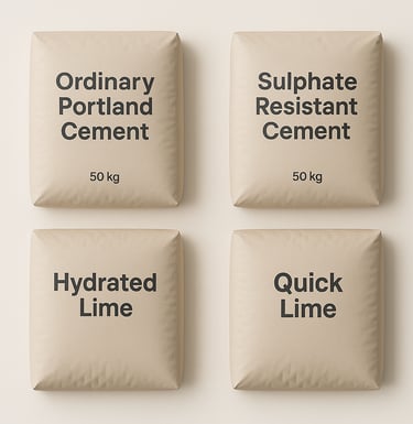 Cement and lime products including Portland cement and hydrated lime for construction use, export qu