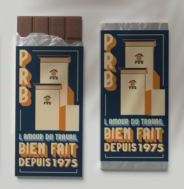 Une tablette de chocolat, mettant en avant une illustration de l'usine