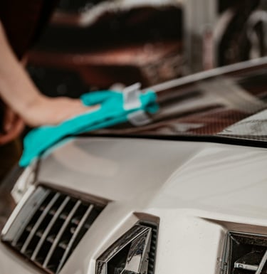 Exterior car detailing with hand wash, wheel and tire care, wax application, bug removal