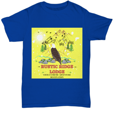 a blue and yellow t - shirt with a bird on it