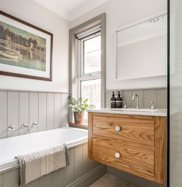 Custom built American Oak vanity by Silva Cabinetry