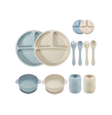 silicone baby feeding set with plates bowls spoons forks and cups