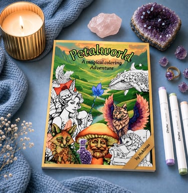 Petalworld coloring book: fairies, cute animal friends, mushrooms, cosy forest and ocean scenes