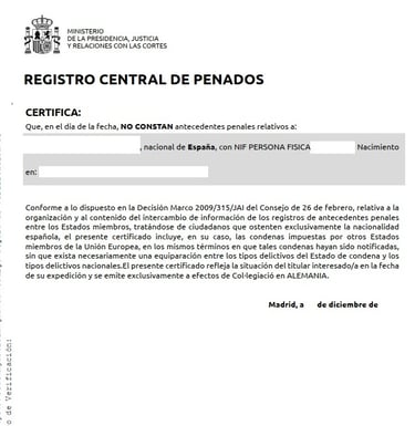Original español de Antecedentes Penales para su traducción jurada al alemán