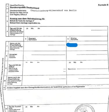 Traducción jurada del alemán al español de certificado de matrimonio / Eheurkunde / Heiratsurkunde