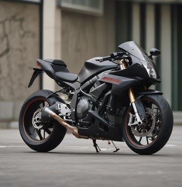 A dynamic motorcyclist riding through a winding mountain road at sunset