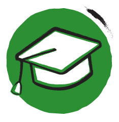icoon in groen met zwart-wit van hoofddeksel universiteit