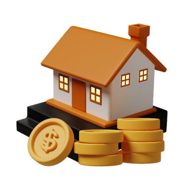 a house with a dollar sign and coins for home loan wealth