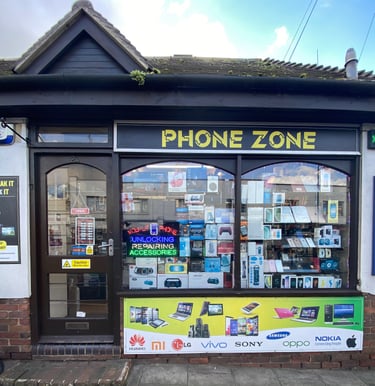 a phone repair shop storefront door in Rayleigh Essex