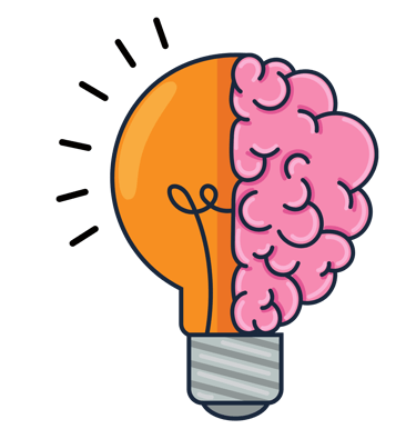 Lightbulb illustration with the right half of the bulb replace with the right half of a brain.