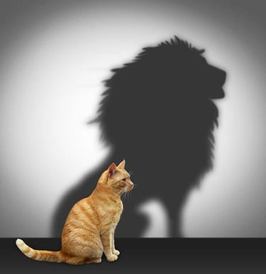 l'ombre agrandie en forme de lion d'un chat pour représenter ses grandes émotions intérieures
