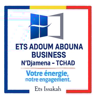 Ets Adoum Abouna Business logo in N'Djamena, Chad featuring a window icon and energy slogan.