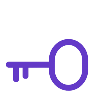 Purple digital key icon for security, access control, and account login authorization symbols.