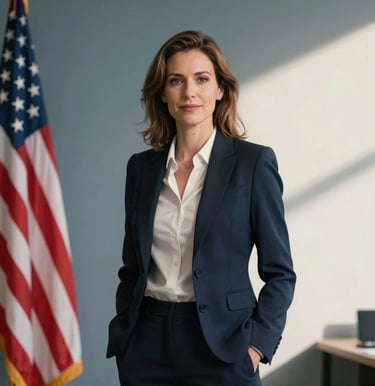 Professional editorial portrait of Sofia Marin, Algorithmic Trading Specialist, standing in a North American / US financial media house. Wearing sophisticated business attire against a muted slate blue and off-white backdrop. Editorial lighting, confident corporate aesthetic.
