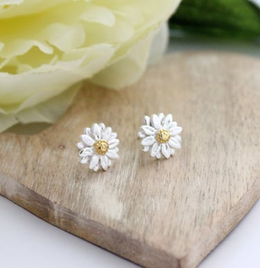 Silver and gold daisy stud earrings by Impressions to Keep 