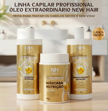 Kit Capilar Óleo Extraordinário NEW HAIR Profissional 1L Salão