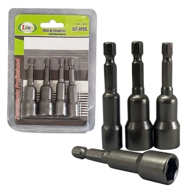 4-piece magnetic nut driver set with hex shank for impact drills and screwdrivers.