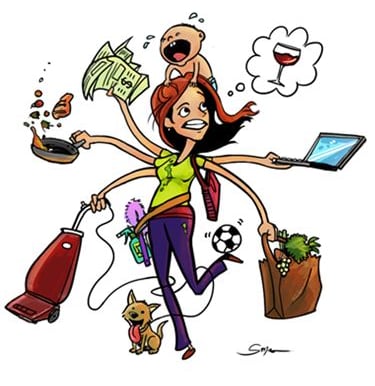 Une femme débordée par les tâches ménagères